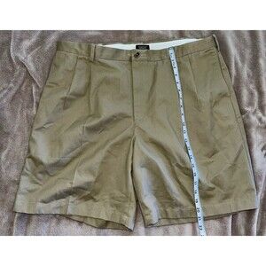 Land's End Golf Shorts Mens 42 Traditional Fit Pleated Front Cotton Khaki Tan